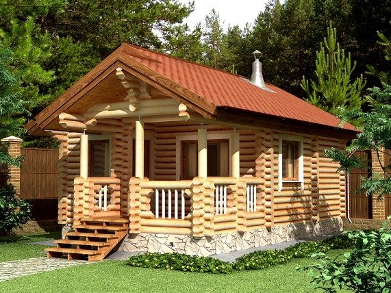 Сруб бани из оцилиндрованного бревна 5, 6* 8, 7м (Проект Б50-005)