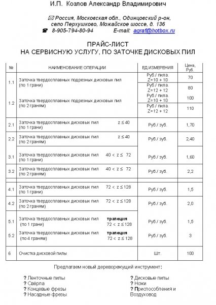 Заточка и продажа дисковых пил